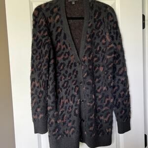 Ann Taylor Fluffy Knit Leopard Cardigan M